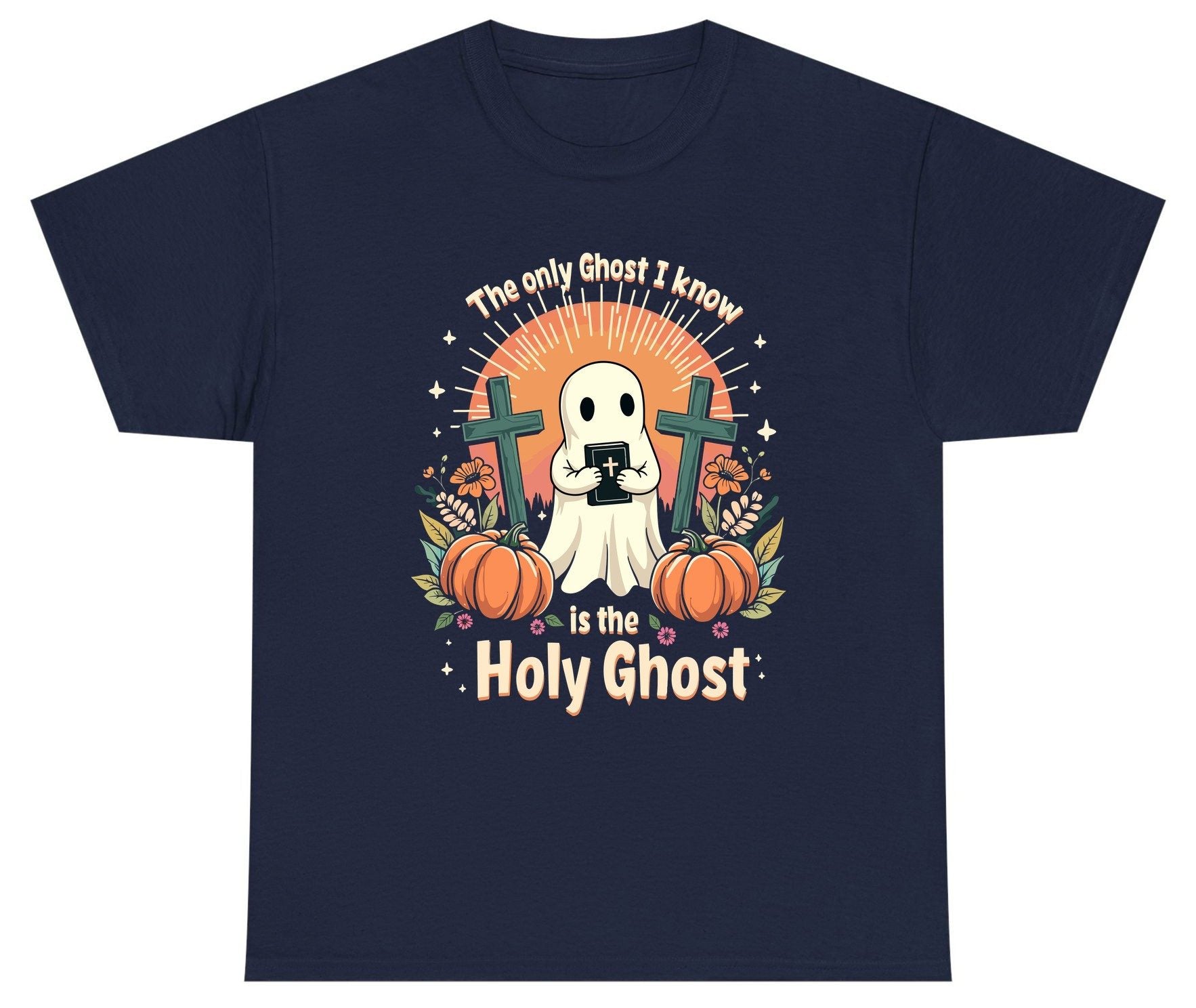The Only Ghost I Know Is the Holy Ghost christian Halloween Youth T-Shirt Navy product mockup