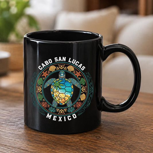 Cabo San Lucas Mexico sea turtle Black Mug Black product mockup