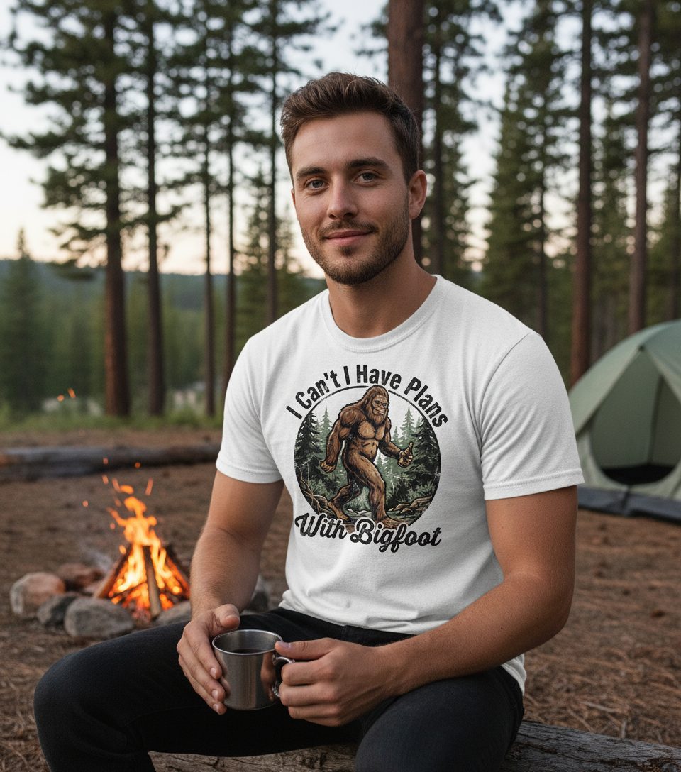 I Can't I Have Plans with Bigfoot bigfoot T-Shirt White lifestyle mockup