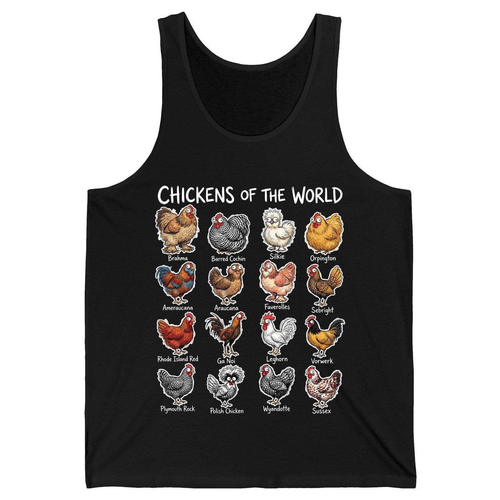 Chickens of the World chicken breeds Tank Top Black product mockup