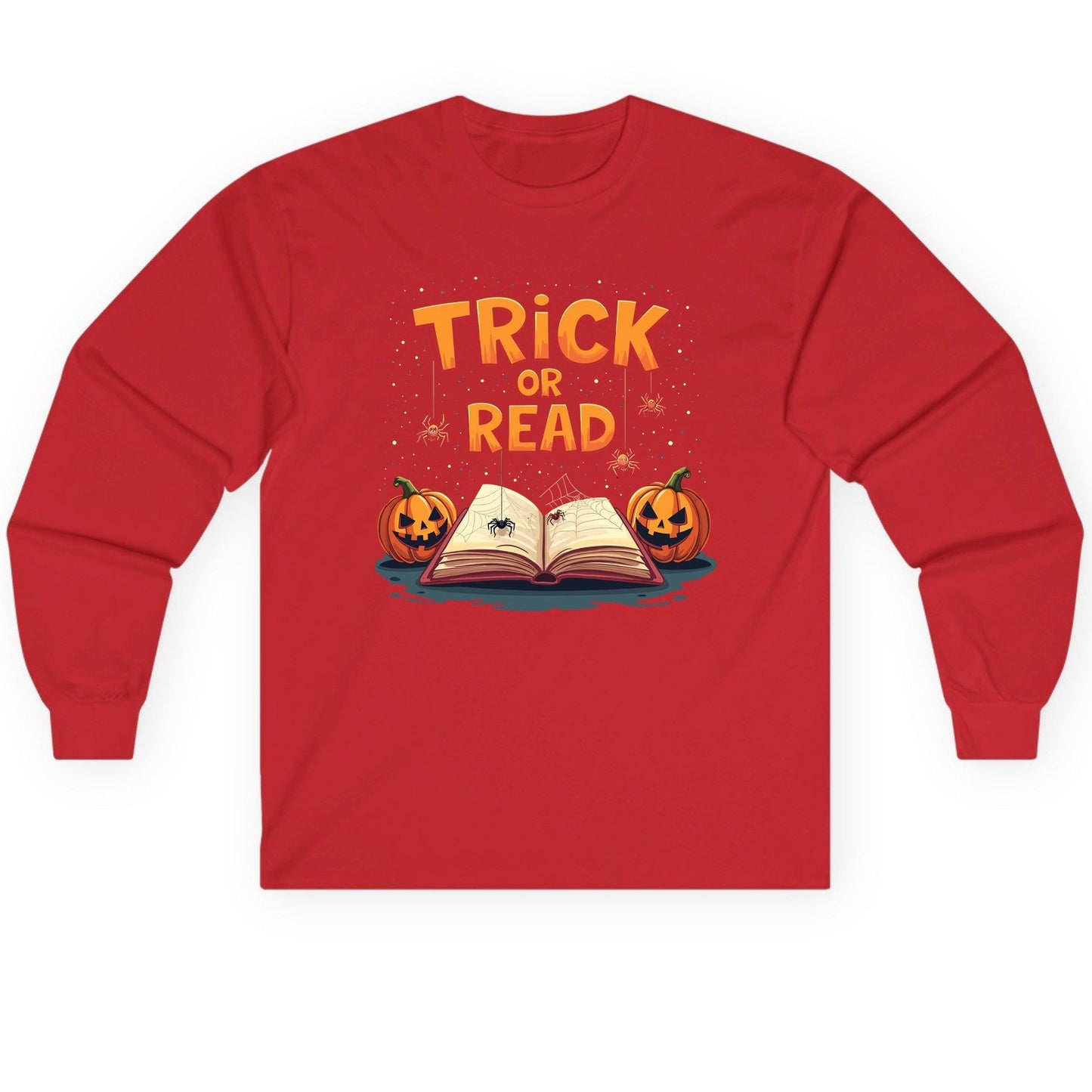 Trick or Read Halloween Long Sleeve Tee Red product mockup