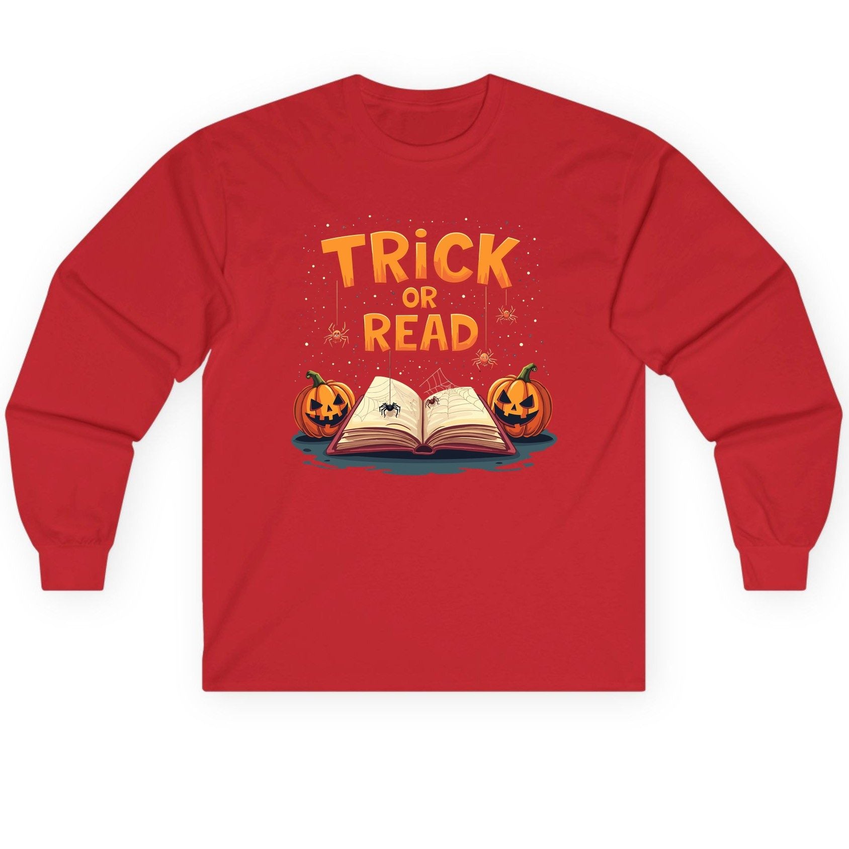 Trick or Read Halloween Long Sleeve Tee Red product mockup