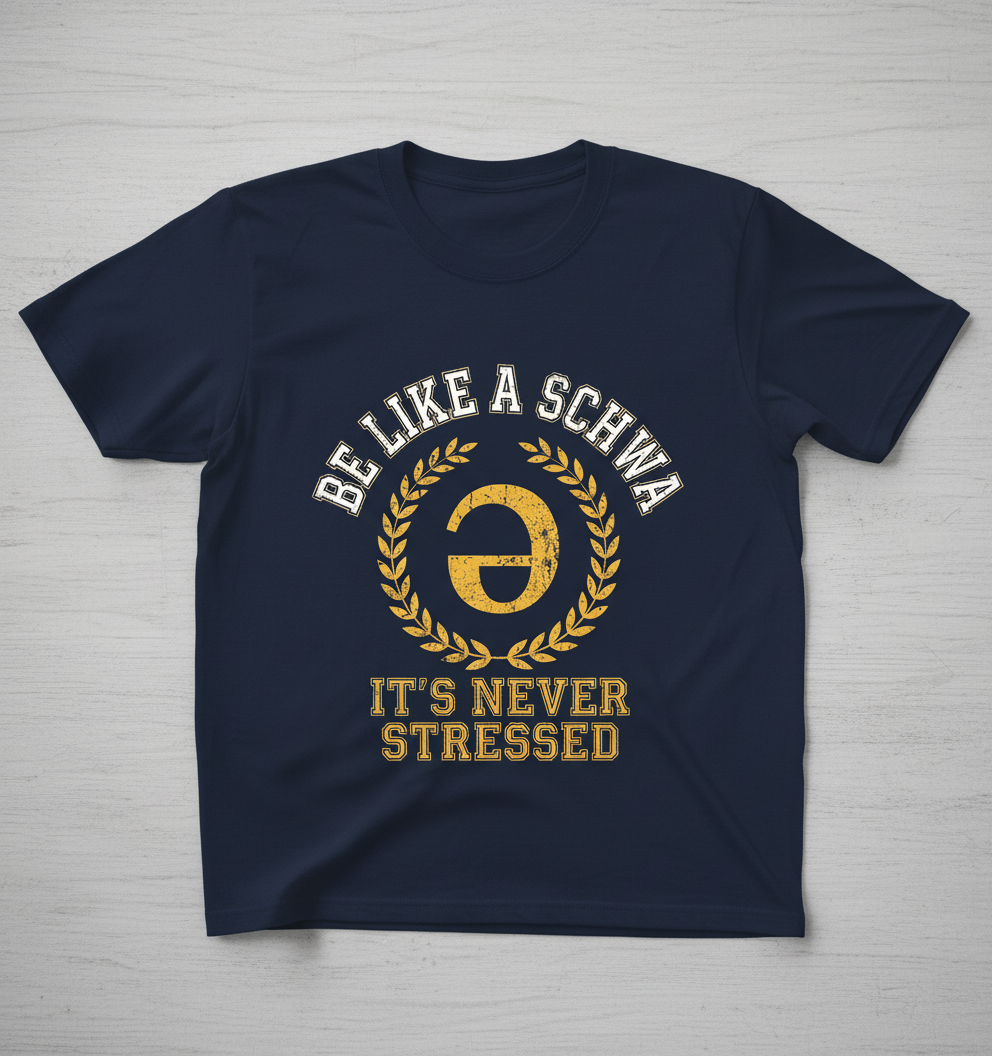 Be Like A Schwa Funny Linguistics Pun Design T-Shirt - Navy