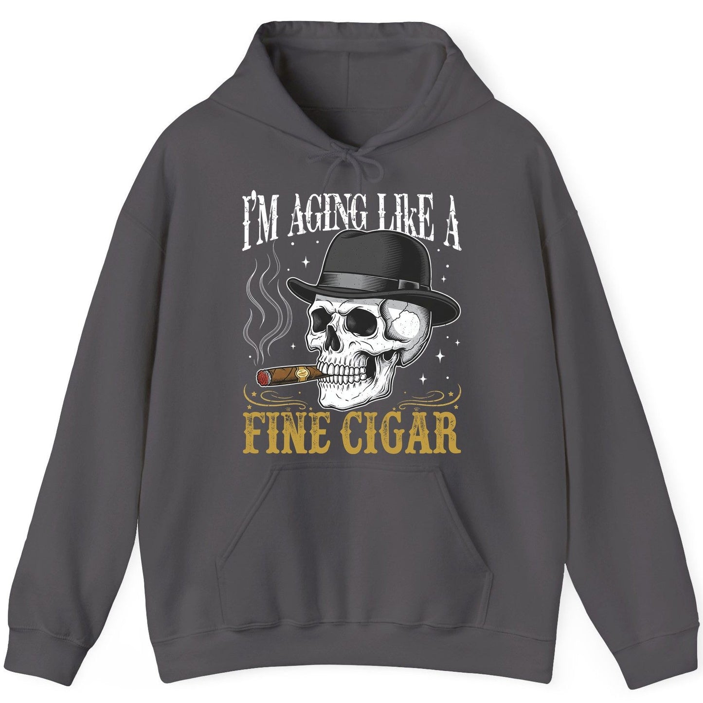 I'm Aging Like a Fine Cigar smoking skull Hoodie Charcoal product mockup