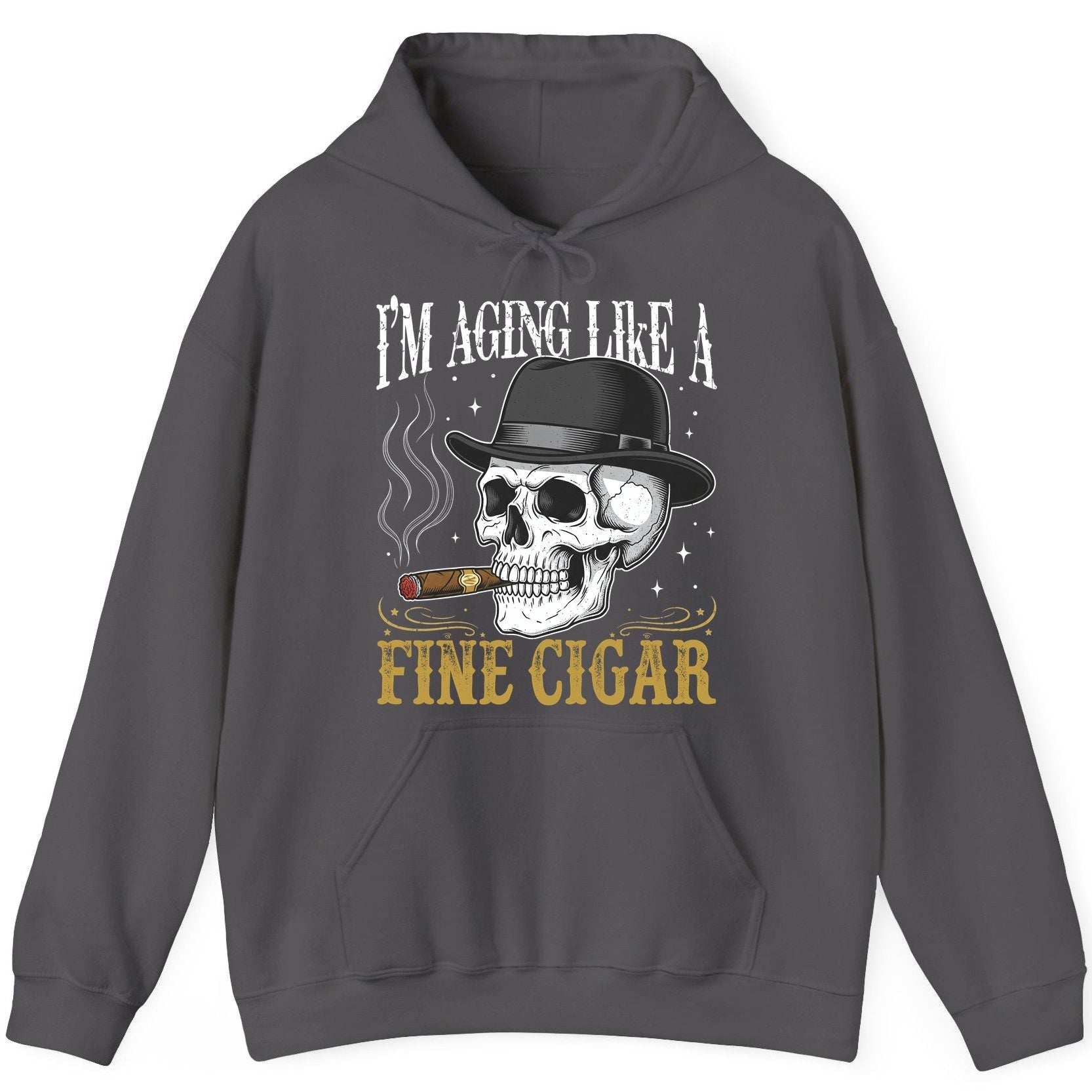 I'm Aging Like a Fine Cigar smoking skull Hoodie Charcoal product mockup