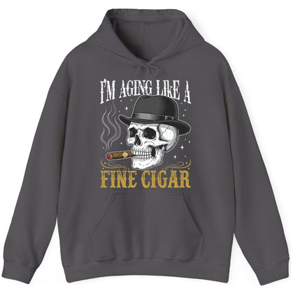 I'm Aging Like a Fine Cigar smoking skull Hoodie Charcoal product mockup