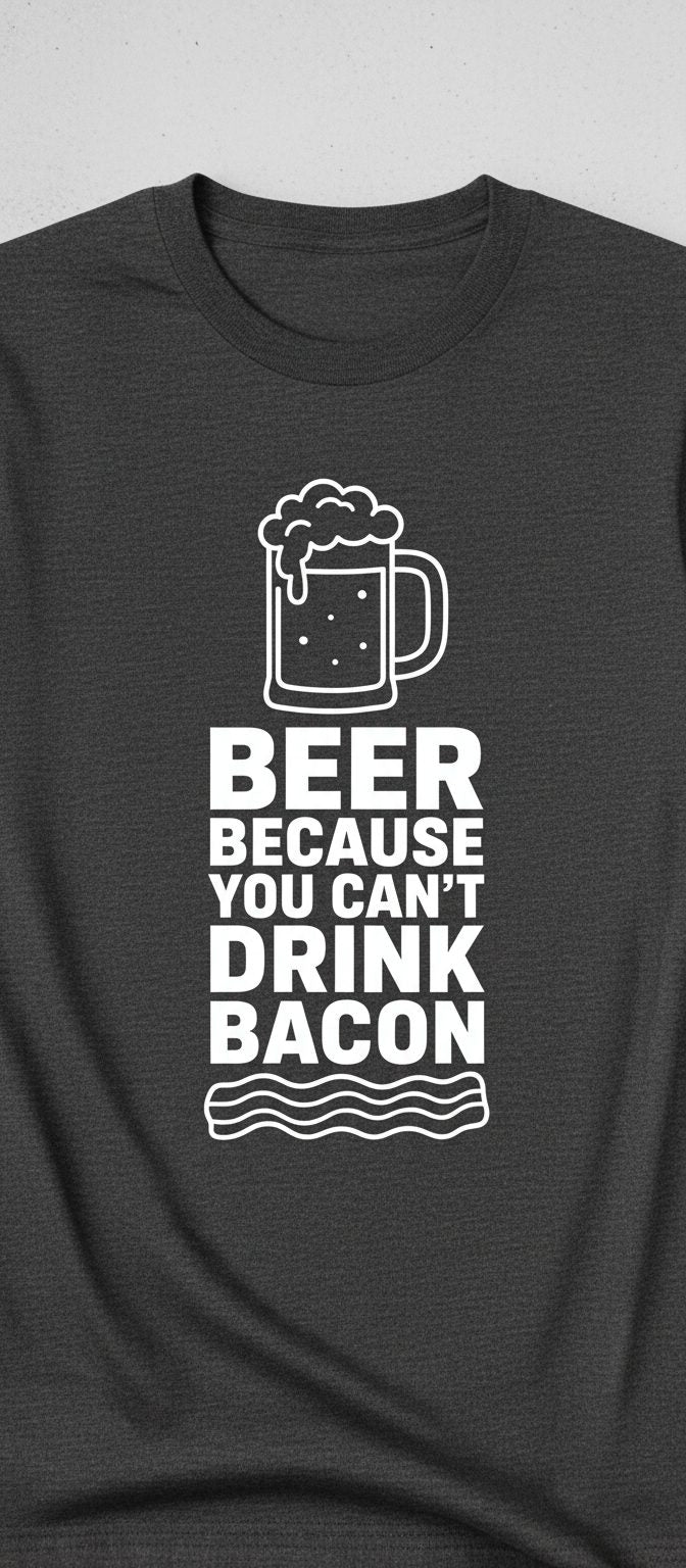You Can't Drink Bacon Beer Funny Lovers T-Shirt - product mockup - Dark Heather