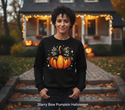 Starry Bow Pumpkin Halloween pumpkin Sweatshirt Black lifestyle mockup