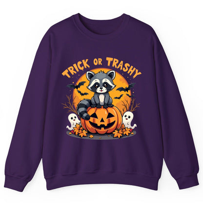Trick or Trashy raccoon Sweatshirt Purple product mockup