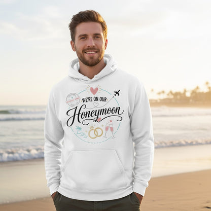 Our Greatest Journey Honeymoon Newlyweds Hoodie - lifestyle model mockup - White