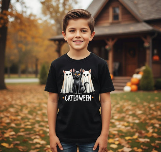 Catloween Halloween cats Youth T-Shirt Black lifestyle mockup