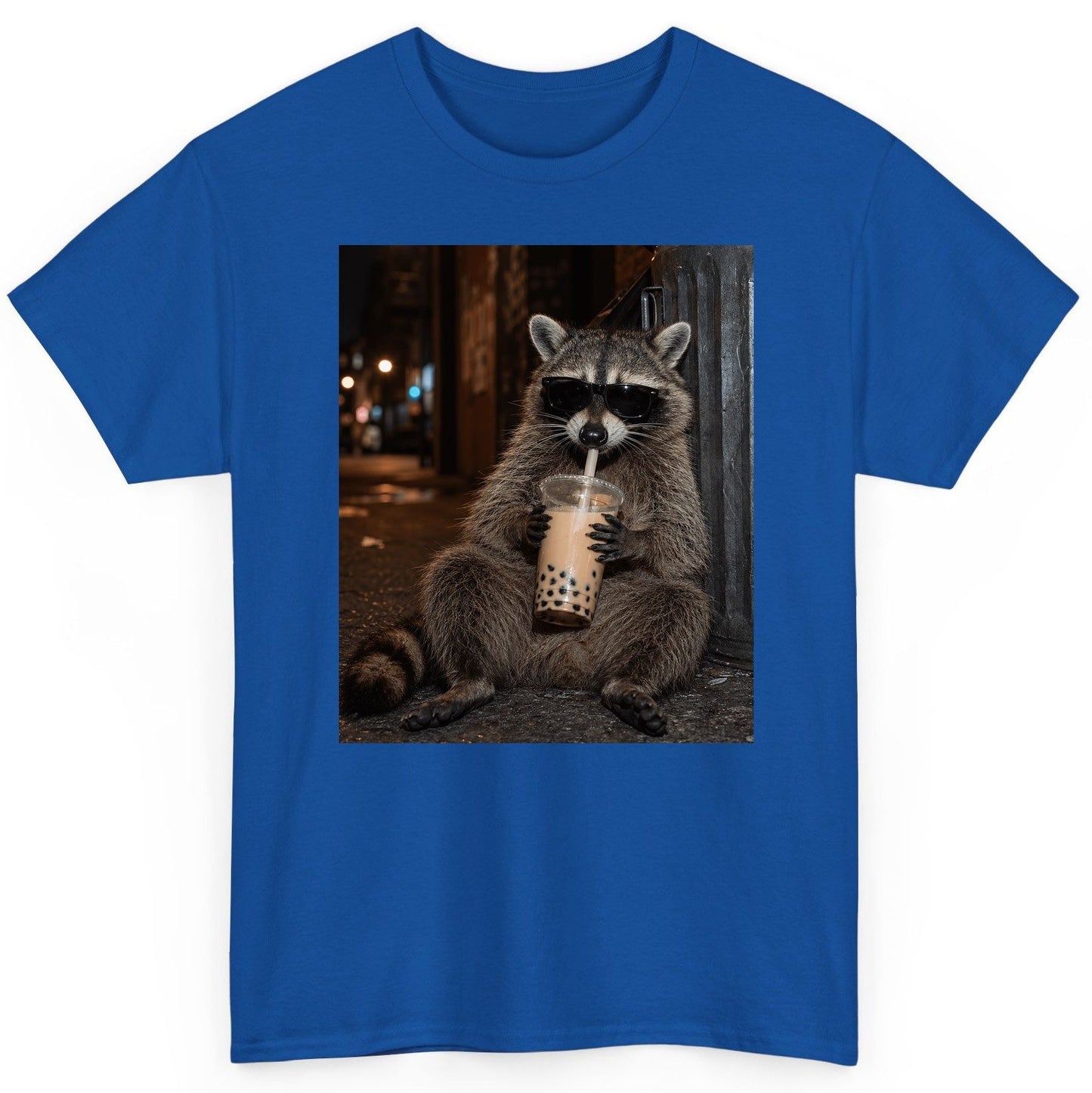 Cool Raccoon Bubble Tea Funny Lovers T-Shirt - product mockup - Royal