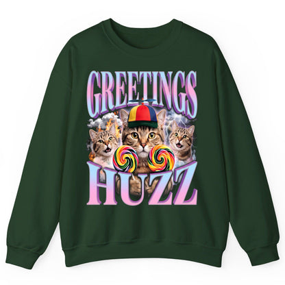 Greetings Huzz Funny Cats Sweatshirt - product mockup - Forest Green