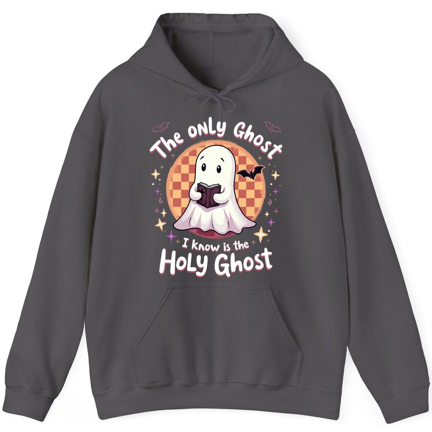 The Only Ghost I Know Is the Holy Ghost christian Halloween Hoodie Charcoal product mockup