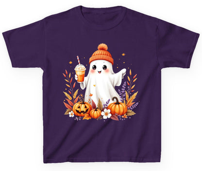 Cute Ghost Pumpkin Spice Latte cute Halloween ghost Youth T-Shirt Purple product mockup
