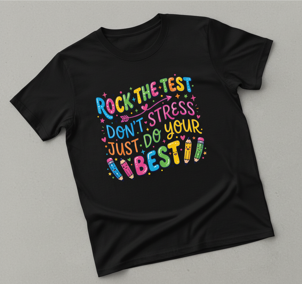 Rock The Test Don't Stress Just Do Your Best Inspirational Quote T-Shirt - Black