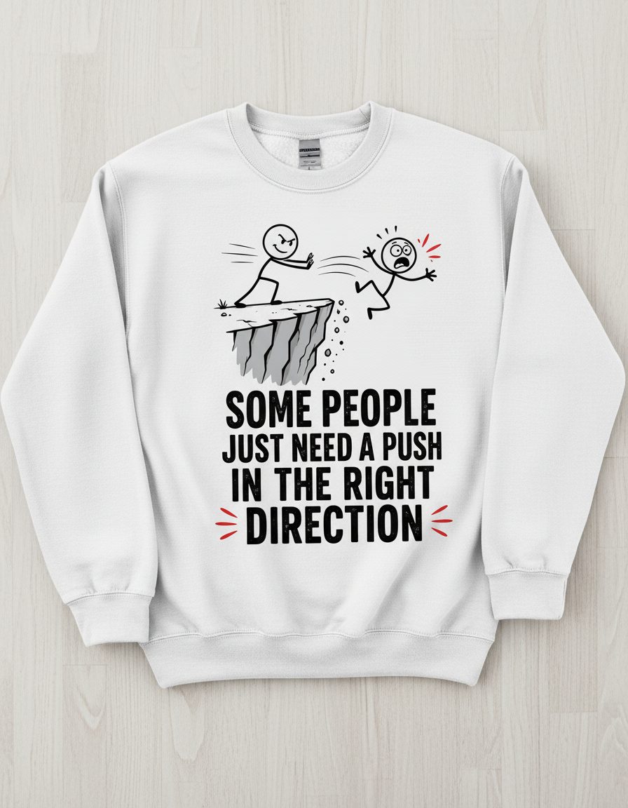 Some People Just Need a Push in the Right Direction Funny Sarcastic Humor Sweatshirt - product mockup - White