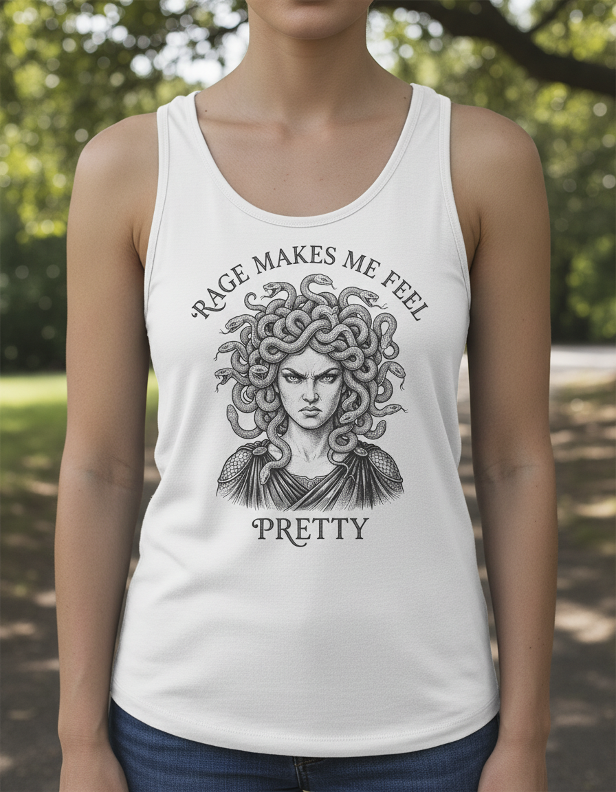 Medusa Rage Makes Me Feel Pretty Greek Mythology Tank Top - White