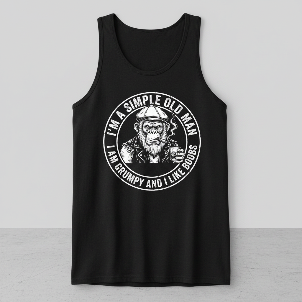 I'm A Simple Old Man Grumpy Ape Funny Quote Tank Top - Black