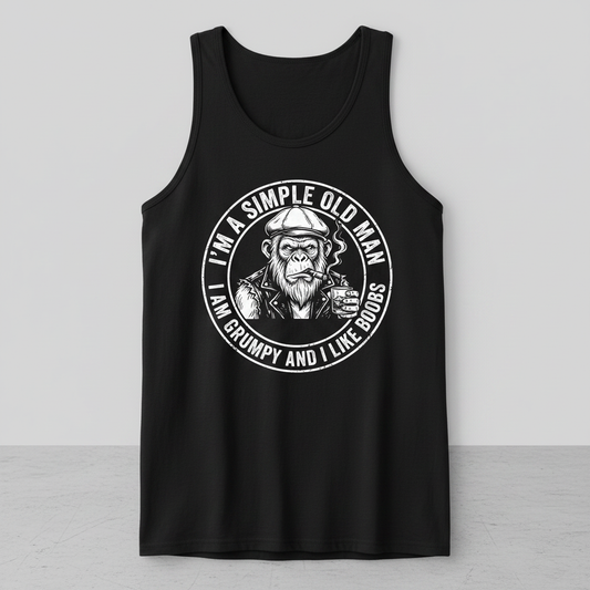I'm A Simple Old Man Grumpy Ape Funny Quote Tank Top - Black