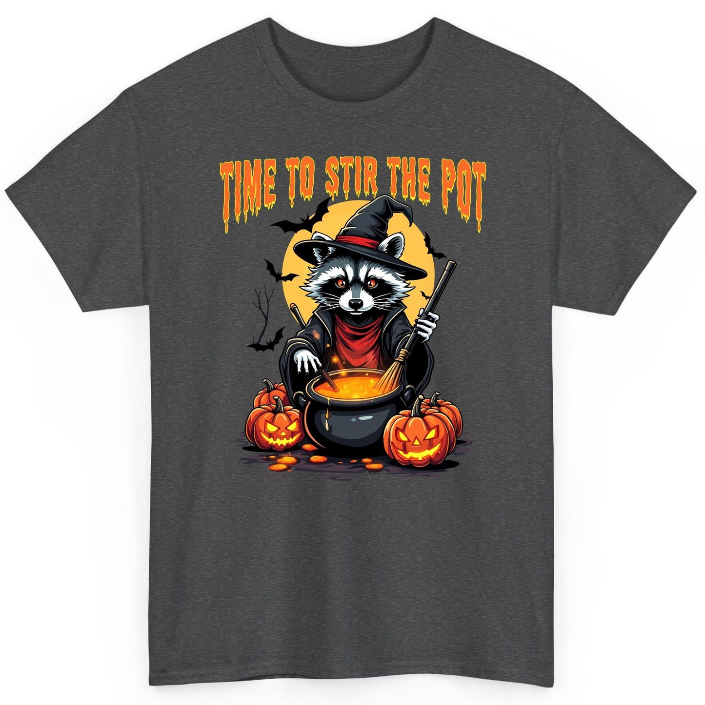 Time to Stir the Pot Halloween raccoon T-Shirt Dark Heather product mockup