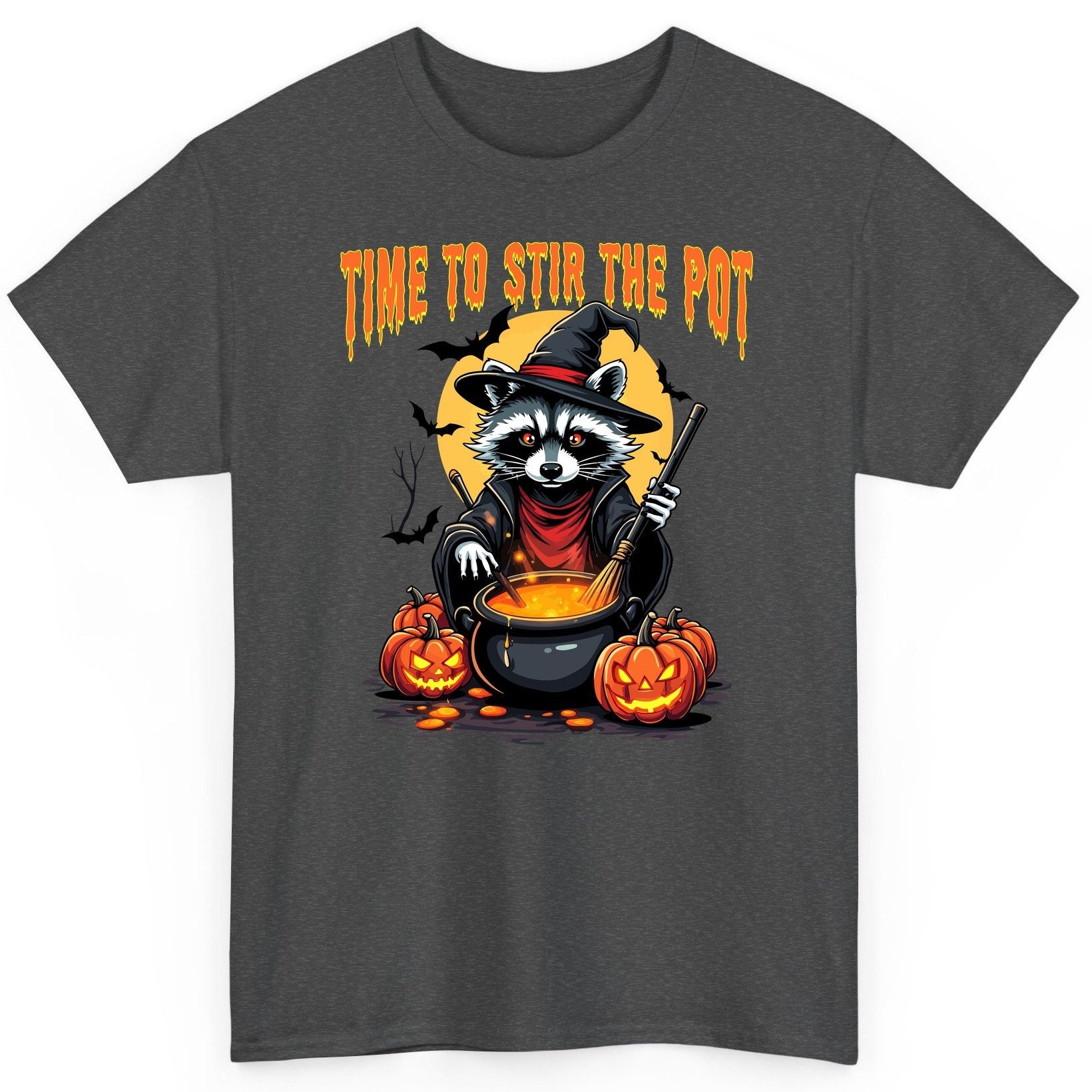 Time to Stir the Pot Halloween raccoon T-Shirt Dark Heather product mockup