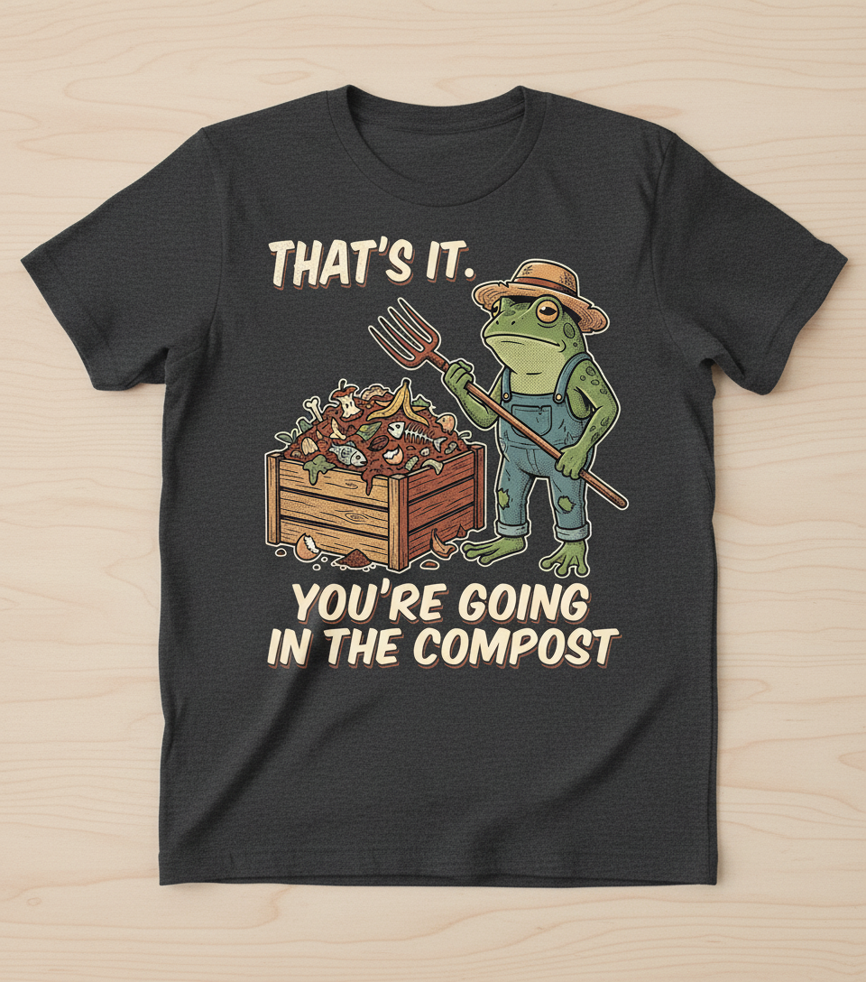 That's It You're Going In The Compost Frog Farmer Meme T-Shirt - Dark Heather