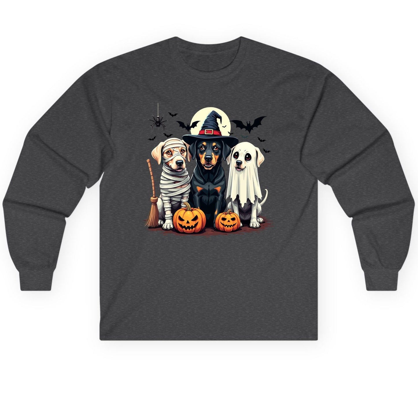 Halloween Dogs in Costumes dogs in Halloween costumes Long Sleeve Tee Dark Heather product mockup