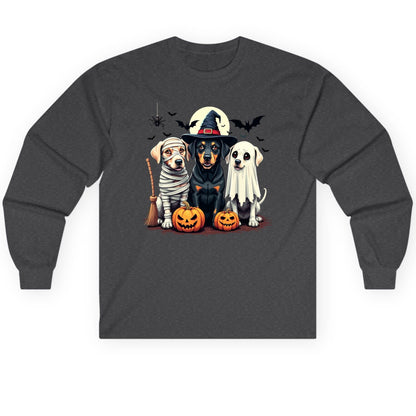 Halloween Dogs in Costumes dogs in Halloween costumes Long Sleeve Tee Dark Heather product mockup