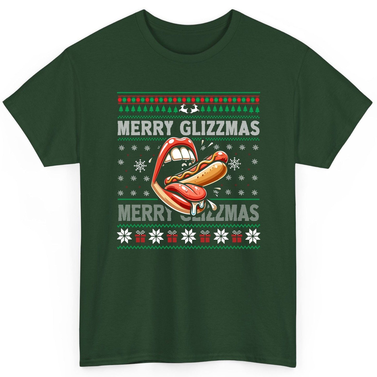Merry Glizzzmas hot dog T-Shirt Forest Green product mockup