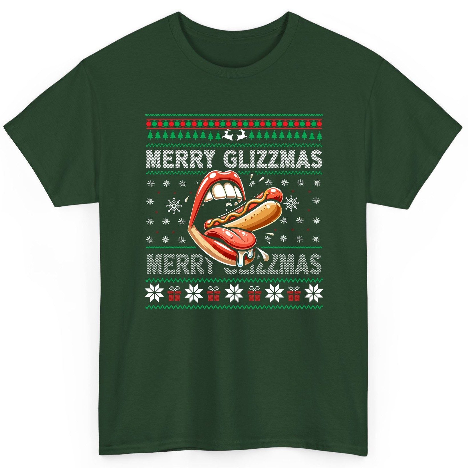 Merry Glizzzmas hot dog T-Shirt Forest Green product mockup