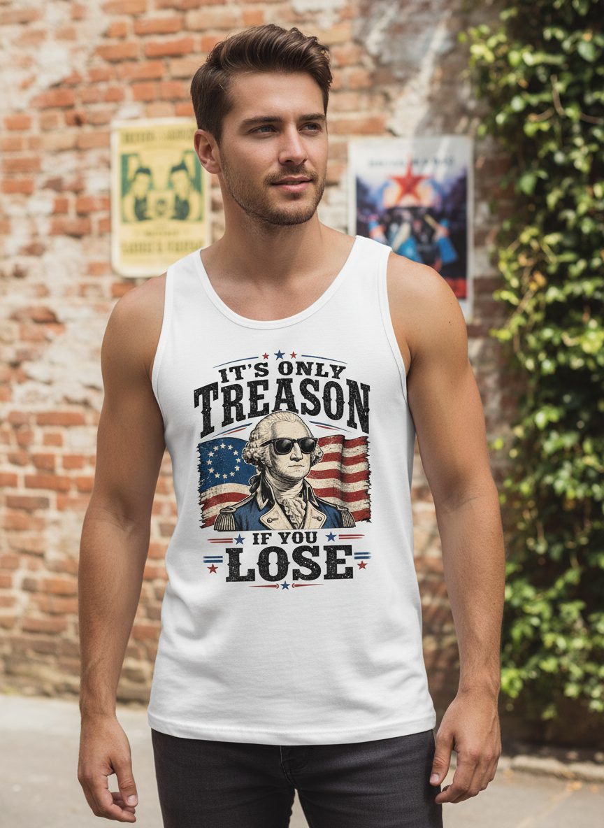 It's Only Treason If You Lose Patriotic History Tank Top - lifestyle model mockup - White