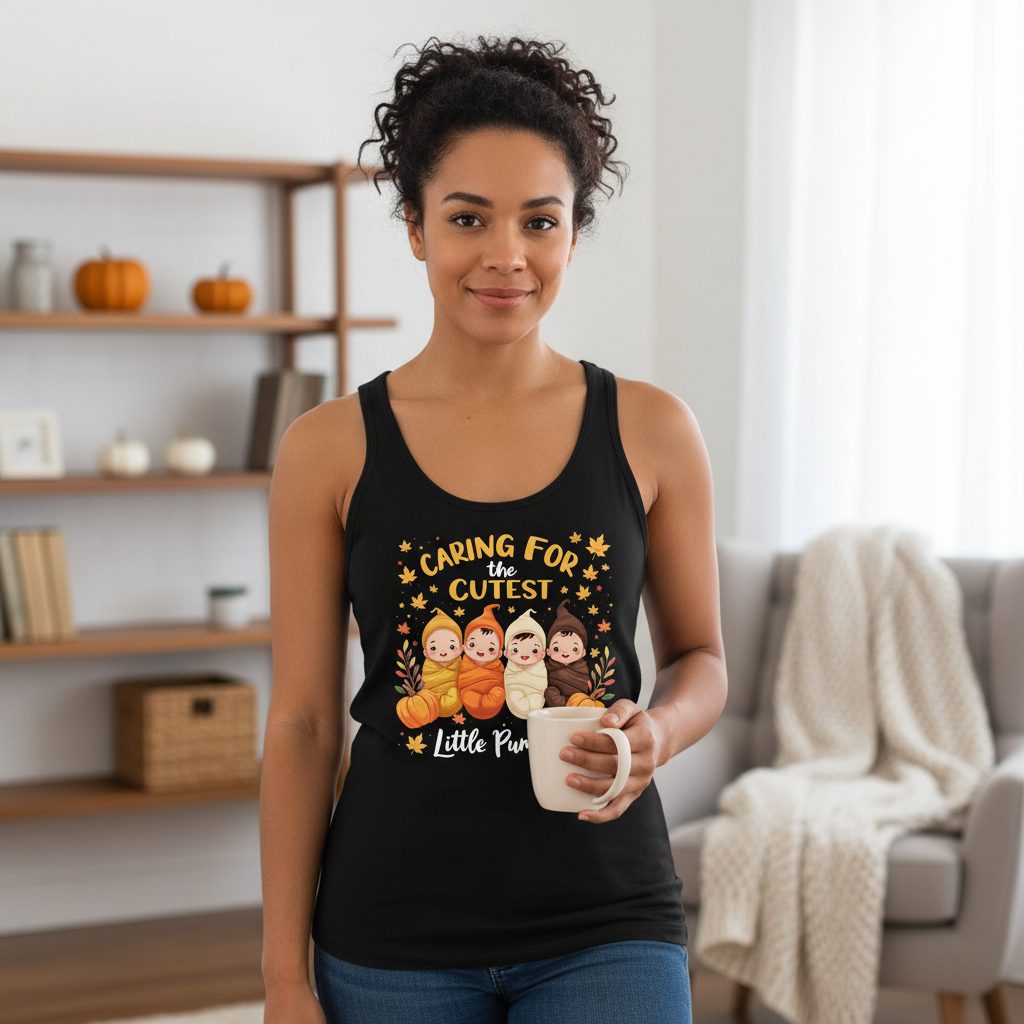 Caring for the Cutest Little Pumpkins swaddled babies Tank Top Black lifestyle mockup