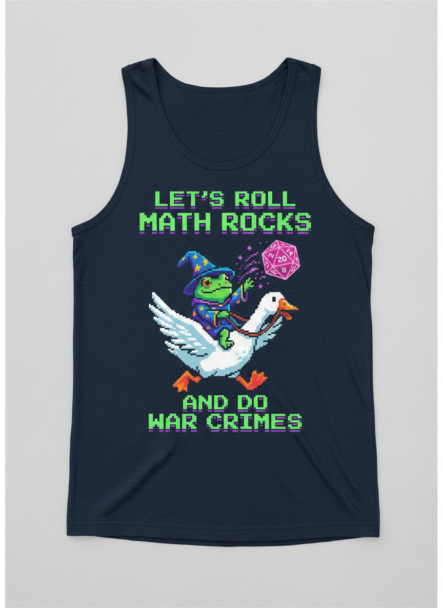 Let's Roll Math Rocks Frog Wizard Pixel Art TTRPG Design Tank Top - Navy