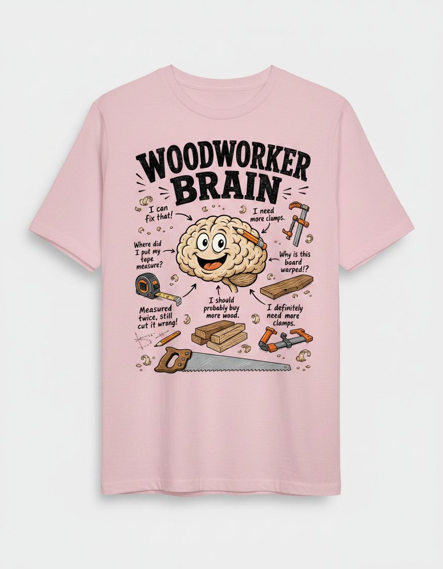 Woodworker Brain Funny Woodworking T-Shirt - product mockup - Light Pink
