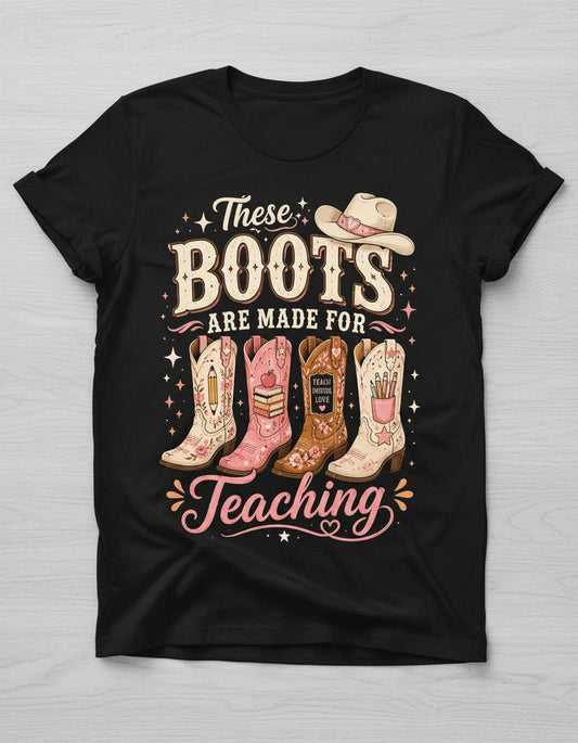 These Boots Are Made for Teaching Teacher T-Shirt - product mockup - Black
