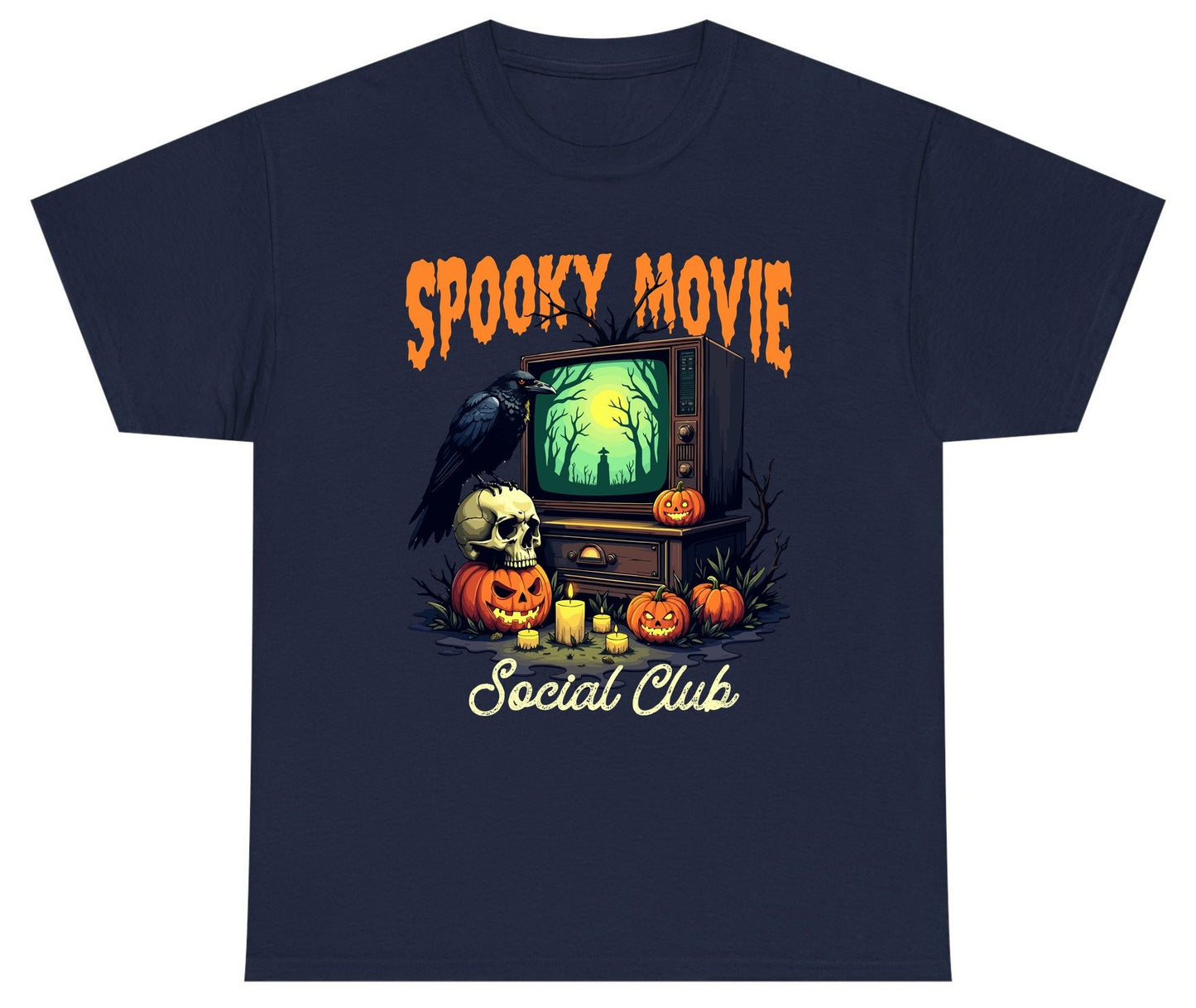 Spooky Movie Social Club Halloween Youth T-Shirt Navy product mockup