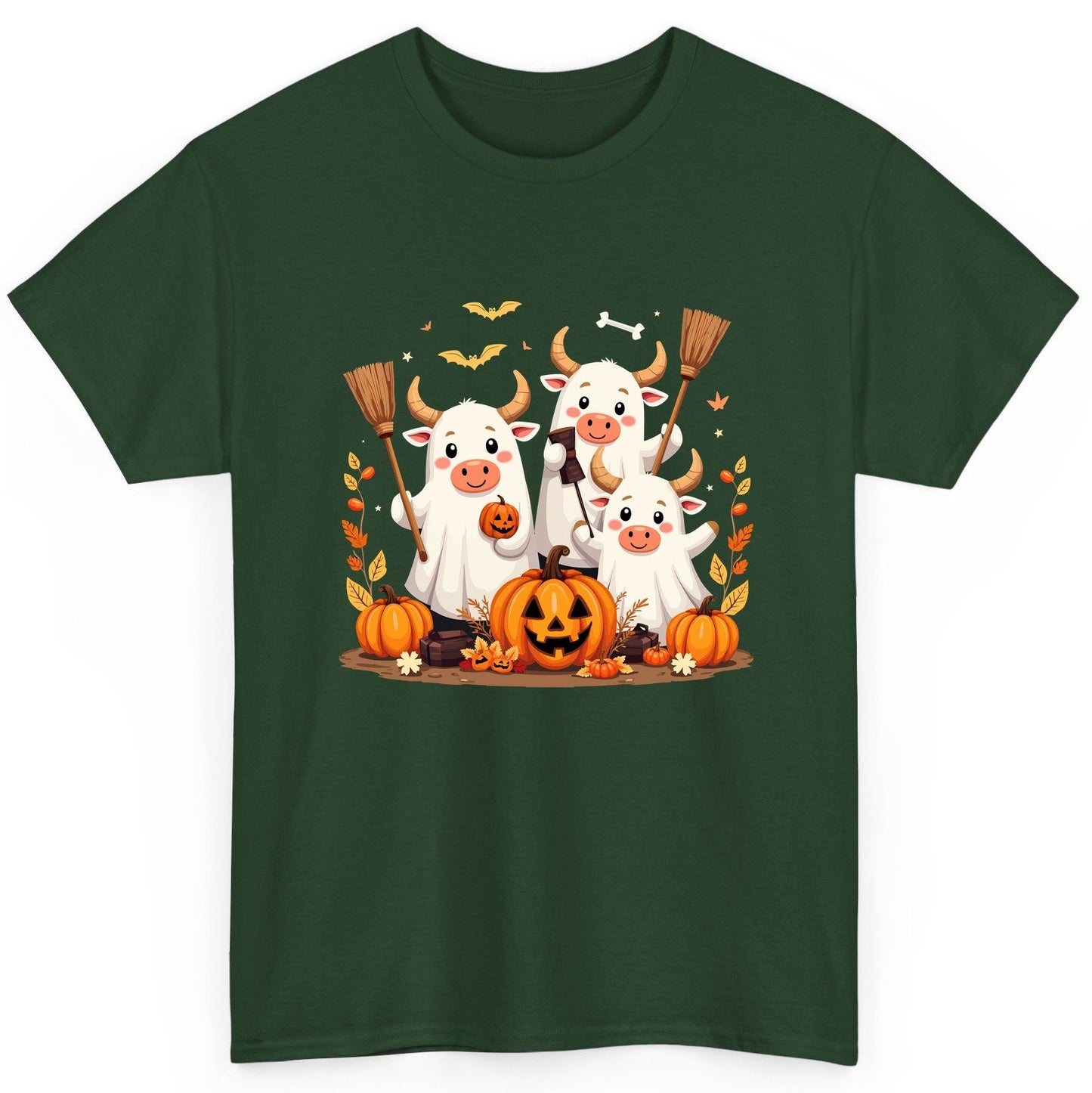 Cute Ghost Cows Halloween cows T-Shirt Forest Green product mockup