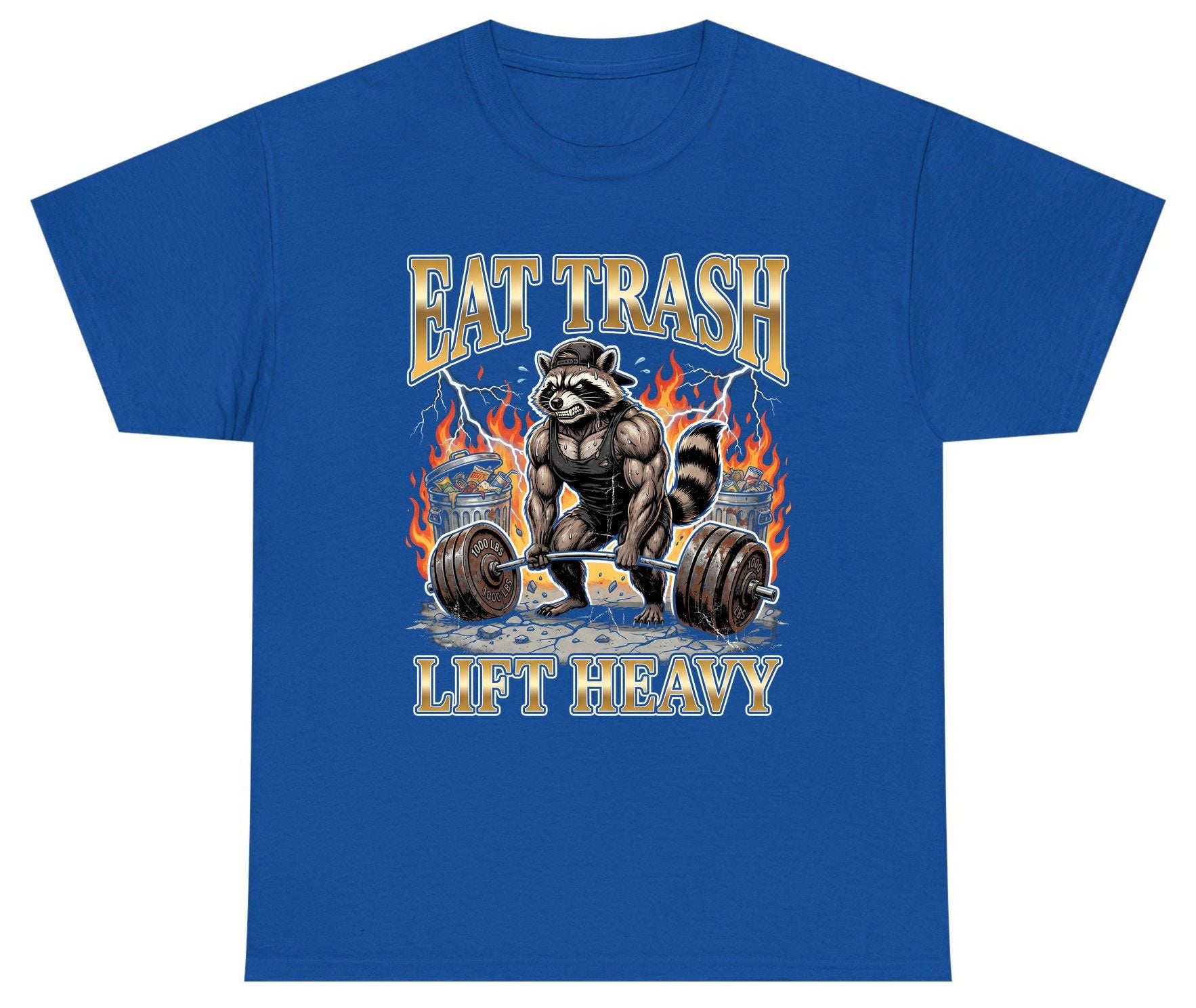 Eat Trash Lift Heavy weightlifting raccoon Youth T-Shirt Royal product mockup
