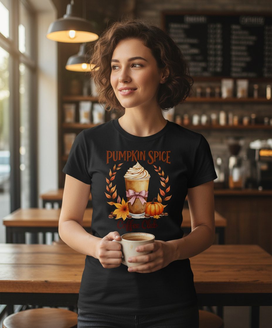Pumpkin Spice Coffee Club pumpkin spice latte T-Shirt Black lifestyle mockup