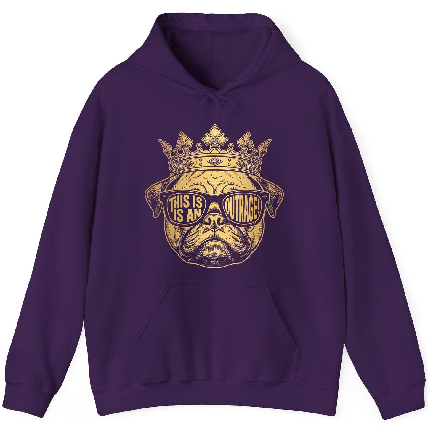 This Is An Outrage! Pug Hoodie Purple product mockup