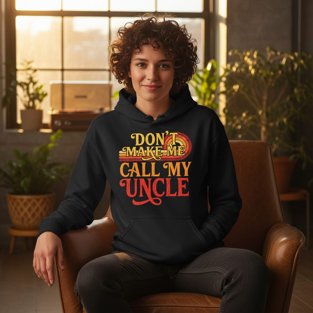 Don't Make Me Call My Uncle family humor Hoodie Black lifestyle mockup