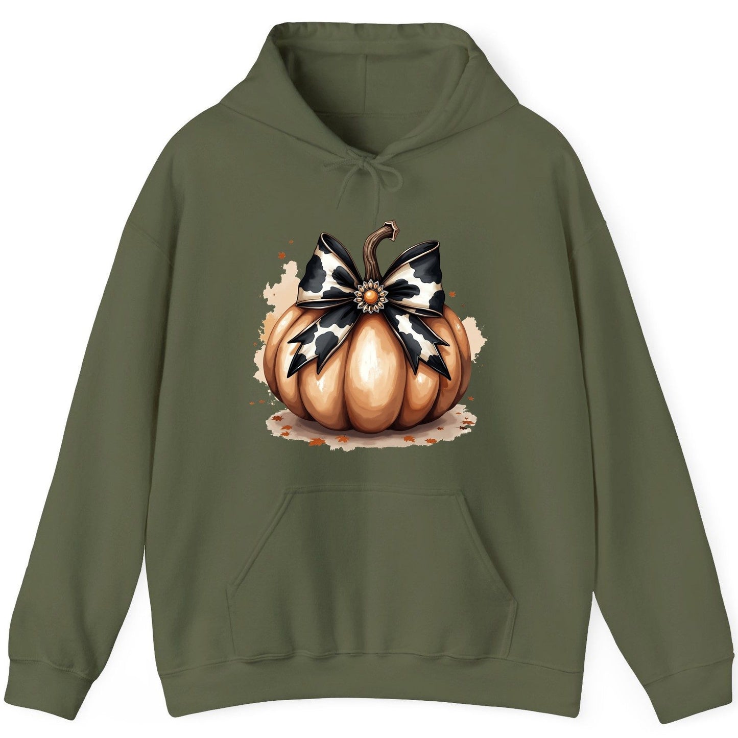 Cow Print Bow Pumpkin pumpkin Hoodie Military Green product mockup