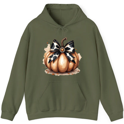 Cow Print Bow Pumpkin pumpkin Hoodie Military Green product mockup