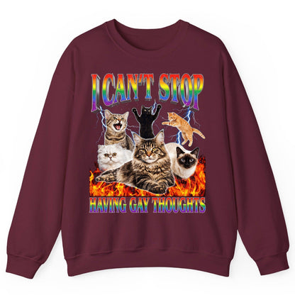I Can't Stop Having Gay Thoughts cats Sweatshirt Maroon product mockup