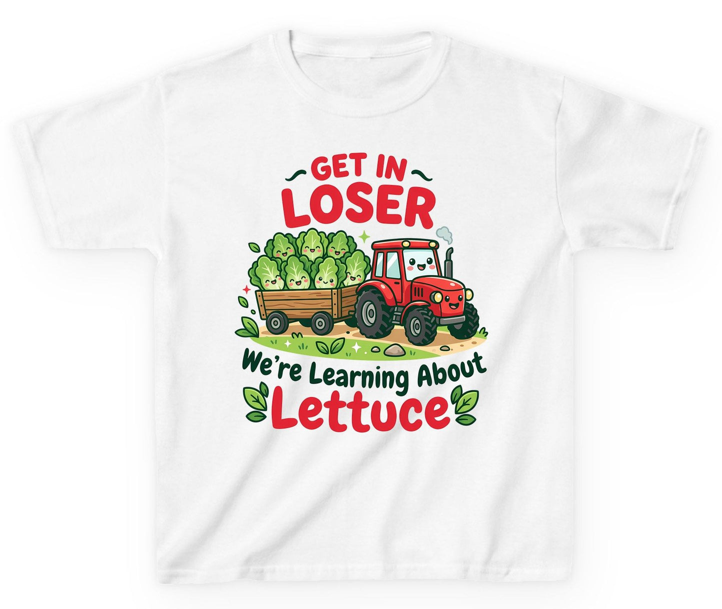 GET IN LOSER We're Learning About Lettuce Funny Farming Youth T-Shirt - product mockup - White