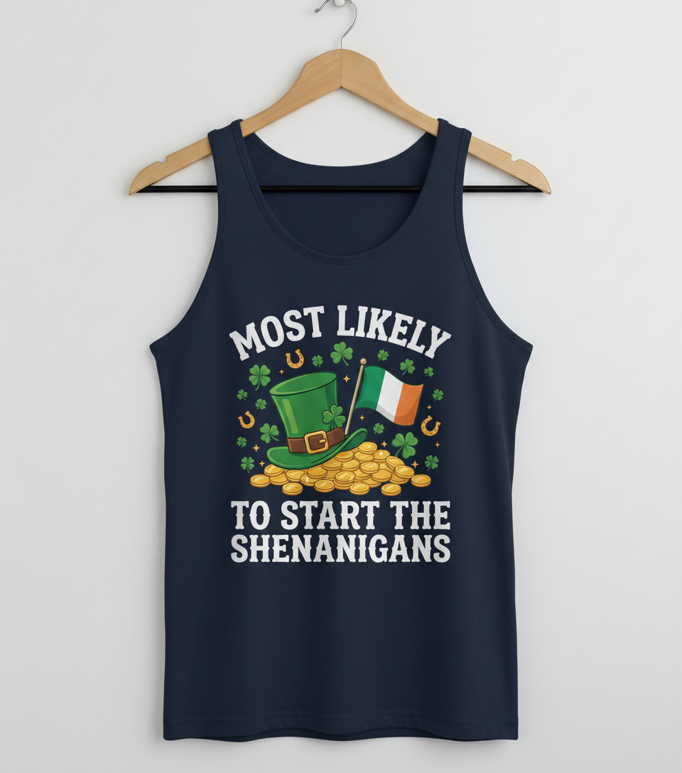 Funny St. Patrick's Day Shenanigans Leprechaun Hat Design Tank Top - Navy
