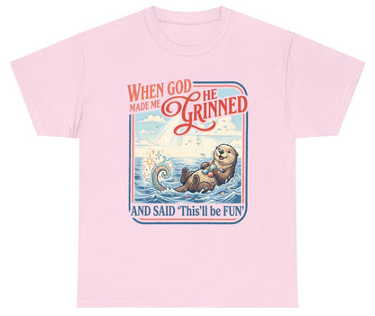 When God Made Me He Grinned and Said 'This'll Be FUN' Youth T-Shirt - product mockup - Light Pink