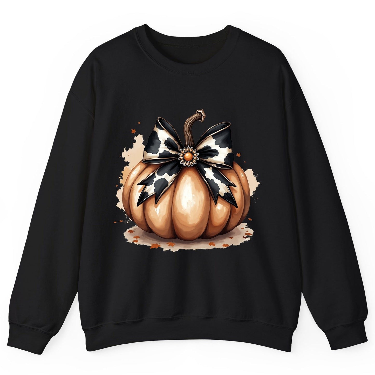 Cow Print Bow Pumpkin pumpkin Sweatshirt Black product mockup