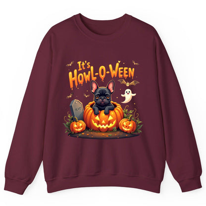 It's Howl-O-Ween french bulldog Sweatshirt Maroon product mockup